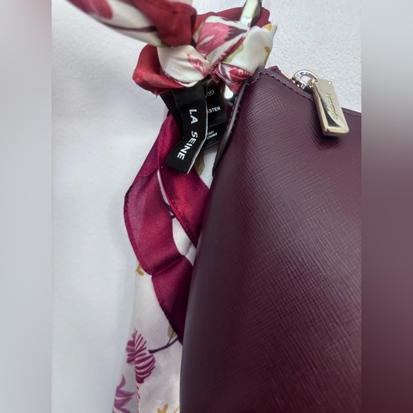 Kate Spade Burgundy Saffino leather shoulder bag w La Siene scarf and bag strap - Picture 3 of 6